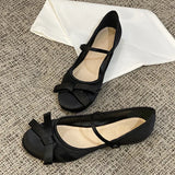  MQTIME  -  Fashion Satin Bowknot Mary Janes Women Ballet Flats Spring Autumn Comfortable Shallow Strap Buckle Lolita Girls Dance Shoes