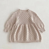  MQTIME  -  New Autumn Kids Princess Dress European American Style Baby Girls Knitting Dress Short Sleeved Solid Color Knitted Clothes
