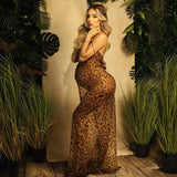 MQTIME  -  Sexy Chiffon Leopard Maternity Photography Dress Print V-neck Lace Up Backless Photo Shoot Photography Dress For Women