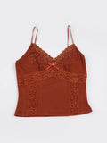 MQTIME  -  French Temperament V Neck Spaghetti Strap Sleeveless Slim Lace Patchwork Camis