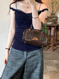 MQTIME  -  Korean Casual Summer Slash Neck Plaid Patchwork Y2k Slim Waist Tanks