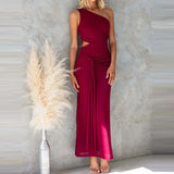 MQTIME  -  Spring Sexy One-shoulder Sleeveless Long Dress Women Elegant Solid Slim Tie-up Evening Dress Summer Backless Hollow Office Dress