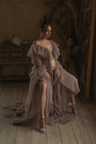 MQTIME  -  Grey Maternity Dresses Puffy Ruffles Tulle Pregnant Women Prom Gowns Customized Photoshoot Front Slit Babyshower Dress