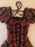 MQTIME  -  Red Square Collar Plaid Mini Dress Women Casual Fashion Sweet Fairy Dress Female Vintage Korean 2025 Summer Evening Party Dress