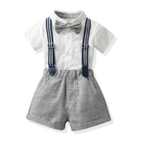 MQTIME  -  Kids Toddler Gentleman Party Dress Set Children Newborn Long-sleeved Cotton Shirt Bow Set Shirt Tops Suspender Pants with Tie