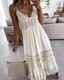 MQTIME  -  Lace Maxi Dress Strapless Hollow Out Embroidery White Dress Mujer Open Back Summer Vacation Dress A-line Lace Robes