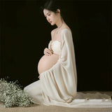 MQTIME  -  Women Maternity Dresses for Studio Photoshoot Elegant Tube Top Skirt Cape 3pcs Set for Pregancy Lady Photography Clothes Costume
