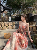 MQTIME  -  2024 New Style Slim and Unique, High end Tie Dyed New Chinese Dress, Women's Bra, Heart shaped Collar, Fairy Style Long Style