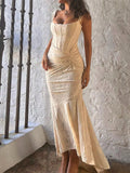 MQTIME  -  Pleated Sleeveless Sexy Long Fishtail Dress For Women Fashion Solid Color Slimmer Bodycon Club Party Sexy Dresses Clubwear D447