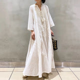 MQTIME  -  Off White Boho Dress Flare Sleeve A-line Embroidery Floral Midi Length Vestidos Holiday Style Oversized Long Dress