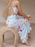 MQTIME  -  Women s Boho Floral Print Sleeveless Maxi Dress with Adjustable Spaghetti Straps and Back Tie Detail for Summer Beach Party