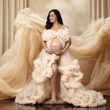 MQTIME  -  Customized Tulle Maternity Dresses Long Robes Pregnancy Women Gowns PhotoShoot Ruffles Tiered Bridal Boudoir Sleepwear Nightgown