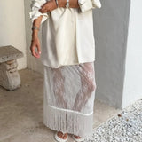 MQTIME  -  Fashion Sheer Floral Lace Women's Maxi Skirt Tassel Elegant Romantic Evening Party Clubwear Skirts Female Y2k Skirt