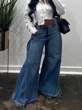 MQTIME  -  Vintage Blue Baggy Flared Jeans Women Y2k 2000s Wide Leg Denim Trousers Grunge Punk Oversized Casual Jeans Streetwear