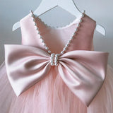 MQTIME  -  Girls Fashion Tulle Princess Dress Pink Party Kids Puffy   Evening Dresses Bow Pearl Cute Costume Birthday Photography Gown