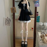 MQTIME  -  Korean Casual Kawaii Mini Dress Women Lace Black Cute Elegant Party Dresses Summer 2024 Puff Sleeve Ruffle France Vintage Gothic