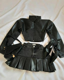 MQTIME  -  Y2K Knitted Splicing Short Skirt Two Piece Set Women Knitted Long Sleeved Sweater Cute Bow Mini Pleated Skirt Autumn Winter Suit