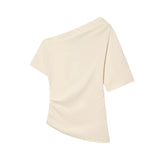  MQTIME  -  Women's Asymmetry Short Shirts & Blouses Top New Short Sleeve Ruched Fashion Streetwear Casual Chic Blouse Tops