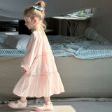 MQTIME  -  Spring Children Toddler Girls New Elegant Lace Dress Sweet Princess Solid Color Cotton Long Dress Kids Baby Ruffle Dress