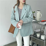 MQTIME  -  Green Elegant Commuter Blazers Women Single Breasted Solid Colors Casual Suit 2024 Spring Autumn New Fashion Sweet Blazer Loose