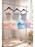 MQTIME  -  Light Blue Handmade Sweetheart Short Prom Dress Sparkly Rhinestone Appliques Homecoming Gown Princess Puffy Birthday Party Dress