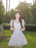 MQTIME  -  Woman Dress Sweet Puff Short Sleeve Square Collar Bow Bandage French Style Summer Fashion Mini Dresses Female Casual