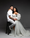 MQTIME  -  Elegant Lace Appliques Maternity Wedding Dress Off-Shoulder Organza Mesh Prom Party Gowns High Slit  Photography Dresses
