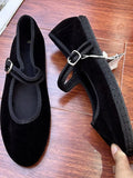 MQTIME  -  Hand Stitch Mary Janes Shoes Woman Trend Velvet Elegant Ballet Flats Shoes Spring Autumn Casual Buckle Strap Canvas Loafers