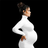 MQTIME  -  Maternity Long Sleeve Dresses For Photo Shoot Pleated Blouson Midi Dress Women Party Pregnant Baby Shower Clothes