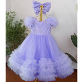 MQTIME  -  Customized Blush Flower Girl Dresses Tulle Flory Aplliques With Bow Short Sleeve For Wedding Birthday Prom Holy Communion Gowns