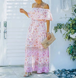 MQTIME  -  Boho Dress Slash Neck Floral Printed Summer Dress Femme Hippie Vestidos A-line Holiday Robes Chic Maxi Dresses