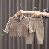 MQTIME  -  New Spring Kids Clothes Set Children Cute Thin Style Vest+Blouse + Pants Girls Color Block Grid Outwear 3PCS