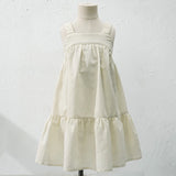 MQTIME  -  Girls Cotton And Linen Sleeveless Straps Dress Summer New Ruffled Hem Casual Vacation Backless Linen Dresses