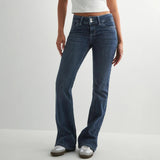 MQTIME  -  Autumn Low Rise Double Button Flared Pants with Stitched Denim Jeans, Women's Retro Casual Pants