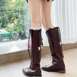 MQTIME  -  Retro Womens Shoes Luxury Leather Knight Boots for Woman Handmade Pointed Tip Western Cowboy Boots Designer Shoes Botas Feminina