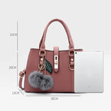 MQTIME  -  Women Fashion Hairball Shopper Totes Solid Color PU Leather Large Capacity Handbag Ladies Luxury Designer Crossbody Shoulder Bag