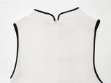 MQTIME  -  Women White Sleeveless Mini Cheongsam Dress Mandarin Collar Chinese Frog Knot Button A Line Dresses Lady Fashion Party Robe