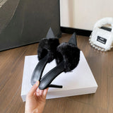 MQTIME  -  Women Sandals Spring Summer New Furry Shoes High Heel Slippers Pointed Toe Thin Heel Comfortable Versatile Fashion Boutique