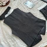 MQTIME  -  Korean Fashion Vacation Kpop Lace Vest + Y2k Preppy Mini Pleated Skirt 2000s Aesthetic Striped Outfits 2 Piece Set Summer Women