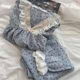 MQTIME  -  New Girl Long-sleeve Pant Pajama Set Spring Autumn Women Lady Lace Plaid Loungewear Casual 2-piece Set Woman Loose Homewear Teen