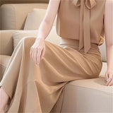 MQTIME  -  Luxury Women's Party Outfit Summer New Elegant Lace Up Sleeveless Top+High Waist A-Line Skirt 2-Piece Set Office Lady Suit 116B