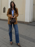  MQTIME  -  Retro Suede Female Jacket Chic Single Breasted Long Sleeve Lapel Loose Blazer Coat Women Eraly Autumn Street Lady Outerwear