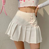 MQTIME  -  Fashion High Waist Aesthetics Mini Skirt Kawaii Buttons White Casual Girl Pleated Skirts Zipper Patchwork Sweet Cute Y2k Outfits