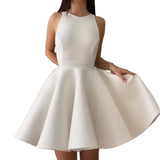 MQTIME  -  Summer Solid Color Round Neck Sleeveless Backless Women's Elegant Dress
