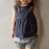  MQTIME  -  Girls Retro Mori Cotton And Linen Tank Top Summer New Back Buttons A-Line Ruffled Hem Kids Blouse Casual Linen Sleeveless Tops