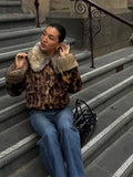 MQTIME  -  Female autumn Winter Vintage Leopard Printed Fur Coat Long Sleeves Lapel Loose Warm Retro Jacket Causal Street Coats 2025