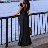  MQTIME  -  New Retro One-word Shoulder Suspender Skirt Sexy Pure Desire Wind Lace-up Lace Dress