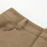 MQTIME  -  Fall Winter Vintage Suede Skirt New Women's Split Brown Long Skirts High Street Office Lady Elegant High Waist Slim Dress