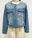 MQTIME  -  Autumn New Women's Slim Fit Short Style Collarless Long Sleeved Denim Jacket with Multiple Pockets Workwear Jacket