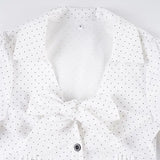  MQTIME  -  new polka dot printed bow lace-up breasted shirt casual slim long-sleeved top women
